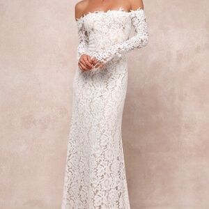 Lulus Romance Dreamer White Lace Off-the-shoulder Maxi Dress - Size L